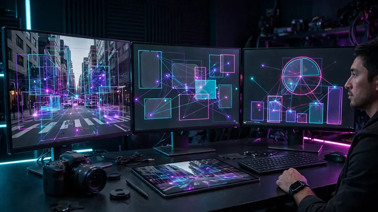 Sistema de inteligencia artificial analizando fotografías, capturas de pantalla y gráficos