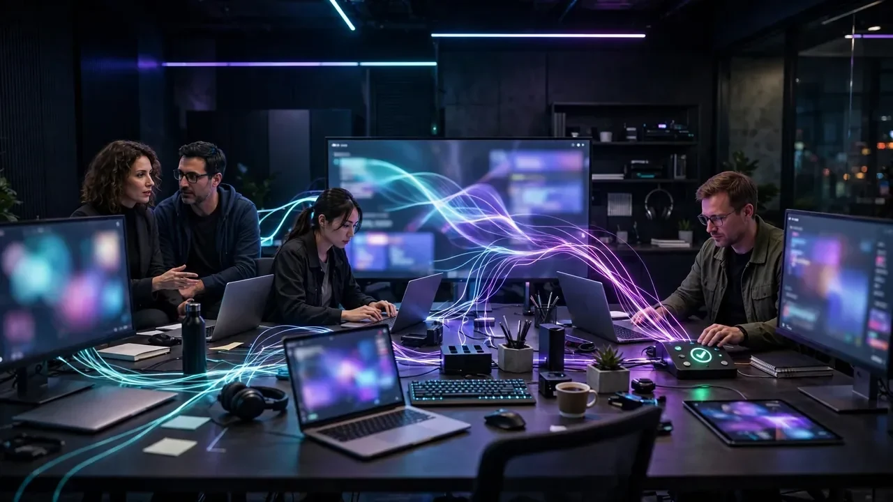 Representación de un agente de inteligencia artificial coordinando tareas de programación desde conversaciones de equipo