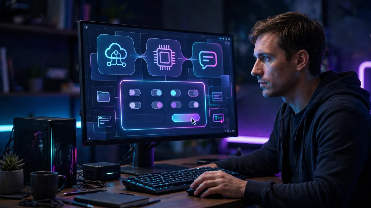 Persona configurando un agente de inteligencia artificial desde el panel web de un computador personal